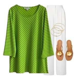 Caroline Rose 🌹 Green Bias-Striped Knit SPRING Tunic Top SZ 2X